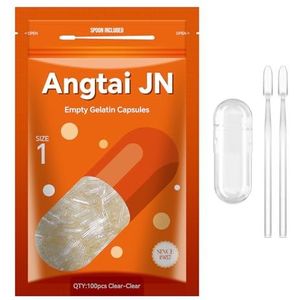 Angtai JN Lege capsules maat 1 - transparante gelatinecapsules leeg (100 tellen) met twee Miro Lab-lepels - Gelcapsules leeg - DIY pure rundercapsulevulling - koosjer, glutenvrij -