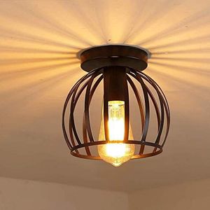 iDEGU Vintage industriële plafondlamp met metalen kooi, hanglamp, geometrisch design, E27 plafondlamp voor slaapkamer, café, restaurant, hal, gang, 20 cm, zwart