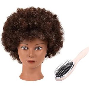 Afro Mannequin Hoofd 100% Echt Haar Trainingshoofd Styling Vlecht Poppenhoofd for Het Oefenen Van Cornrows En Vlechten 15 cm(Black6inches3)