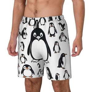 Yyoretp Hawaiiaanse zwembroek met schattige pinguïnprint, sneldrogende strandshorts met mesh-voering en zakken, Zwart, M