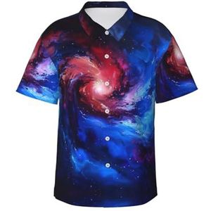 ERSDWRE Rood Blauw Galaxy Print Heren Korte Mouw Button-Down Shirts Casual Zomer Strand Shirts Hawaii Shirt voor Mannen, Zwart, S