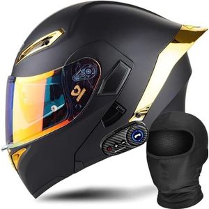 Motorfiets geïntegreerde Bluetooth helm DOT/ECE goedgekeurde motorfiets integraal opklapbare helm Motorhelm met anti-condens dubbele lens met microfoon L,M(57-58cm)