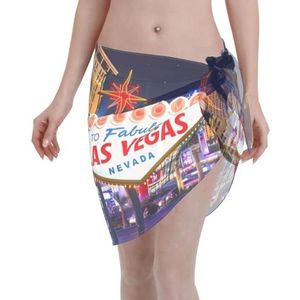 Amrole Vrouwen Korte Sarongs Strand Wrap Badpak Coverups voor Vrouwen Las Vegas Night City Zwart, Zwart, one size