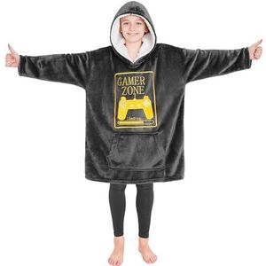 CityComfort Deken met capuchon voor kinderen, fleece hoodie-deken om aan te trekken, grijs, Eén maat (Donkergrijs Gamen)