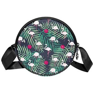 Messenger Bag blad Flamingo mooie Crossbody Tas voor Vrouwen Rond, Meerkleurig, 6.7x6.7x2.3 in, Sling Rugzakken