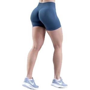 Yoga Shorts Naadloze Scrunch Bum Workout Gym Shorts Booty High Stretch Running Shorts - Blauw grijs-XL