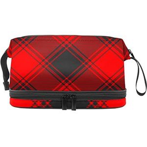 Grote capaciteit reizen cosmetische tas,Rood Zwart Twill Gird,Make-up tas,Waterdichte make-up tas Organizer, Meerkleurig, 27x15x14 cm/10.6x5.9x5.5 in