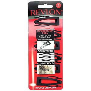 Revlon Rubberized Double Grip Black Hair Clips, 6 tellen