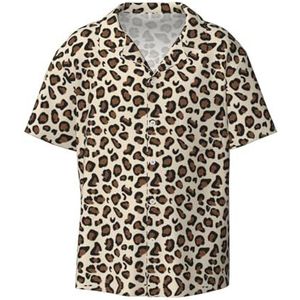 OdDdot Luipaardprint Print Heren Button Down Shirt Korte Mouw Casual Shirt voor Mannen Zomer Business Casual Jurk Shirt, Zwart, 3XL