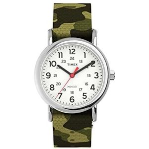 Timex Vrouwen Weekender 31mm Horloge - Zilverkleurige Case Camo Stof Band Witte Wijzerplaat, Camo/Wit, riem