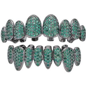 Regenboog Multi Color Grillz Tanden, Zilverkleurige Onderkant CZ Bling Clown, voor Cubic Zirconia Ondertanden Hip Hop Grills(Green)