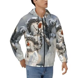 JEJEA Xmas Sneeuwman Print Modieuze Heren Rits Hoodies Zachte Polyester Volledige Zip Up Dikke Sweatshirts, Maten S-3xl, Zwart, S