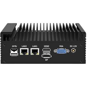 HSIPC Twin Lake N150 Thin Client, Mini PC met 8G RAM 128G SSD Dual RJ45 Port Dual COM RS485 Dual HDMI DP 5 USB