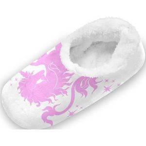 KAAVIYO Roze Eenhoorn Paard Witte Outdoor Slippers Katoen Huis Schoenen Gesloten Terug Winter Antislip Fuzzy Voeten Slippers Voor Indoor Jongens Vrouwen, Patroon, Medium