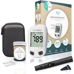 Go-Keto Ketone Kickstart Set (mmol/l) - Bloedketonemeter, Keton Test Strips & Accessoires in een Set, Keto Meter voor een Succesvol Keto Dieet, Keton Check voor thuis & en onderweg