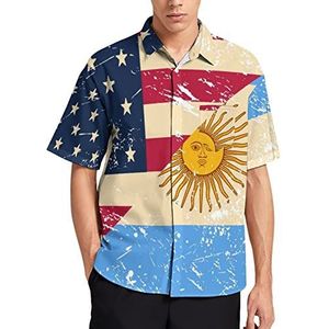 Amerikaanse En Argentinië Retro Vlag Hawaiiaanse Shirt Voor Mannen Zomer Strand Casual Korte Mouw Button Down Shirts met Zak