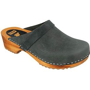 Vollsjo Klompen, echt leer, houten klompen, gemaakt in de EU, Suede Grijs, 36 EU