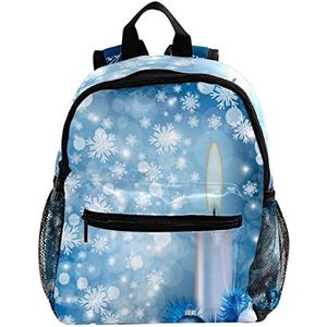 Leuke Mode Mini Rugzak Pack Tas Blauwe Kerst Sneeuwvlokken Kaars Bal, Meerkleurig, 25.4x10x30 CM/10x4x12 in, Rugzak Rugzakken