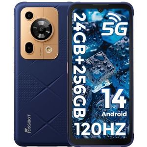 FOSSiBOT F112 Pro 5G Rugged Phone Outdoor Smartphone 6.88HD + 120Hz Android 14 OS 24GB + 256GB + 1TB 7150mAh + 18W 50MP + 16MP Dual SIM Slot, Face ID, OTG, GPS, NFC, IP68/69K, blauw