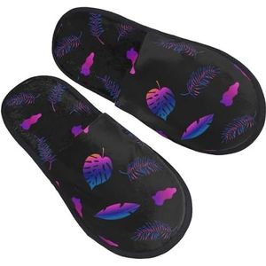 942 Slippers voor vrouwen, donkere neon tropische bladeren, pantoffels, pluche voering, huispantoffels, winter, damesslipper, voor binnen en buiten, geschenken, heren, Harige pantoffels 2463, 7/10.5