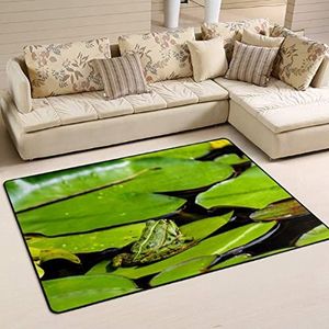 Gebied tapijten 100 x 150 cm, groene kikkerstandaard lotusblad welkomstmat antislip vloertapijt print kantoormatten, voor keuken, ingang