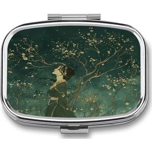 Pil Organizer Schattig, Dragen Een Groene Jurk Gedrukt Grappige Pillendoos Grote 2 Compartiment Wekelijkse Maandelijkse Reizen Rechthoek Draagbare Pocket Portemonnee Pil Container