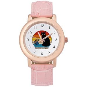 Doe wat ik wil voor zwarte kat dames lederen band elegante dame horloges casual band drie-hand horloge