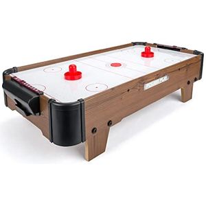 Power Play Airhockey tafelspel, houten draagbaar tafelspeelgoed spel voor kinderen en volwassenen, 28 inch, bruin