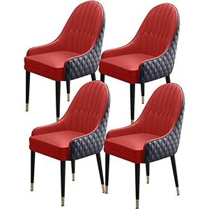 GEIRONV Set van 4 Keuken Eetkamer Stoelen, Houten Benen Keuken Stoel Modern Accent Arm Stoelen Microfiber Leer Zacht Gevoerde Zitting Eetstoelen (Color : Red+black, Size : 90 * 47 * 53cm)