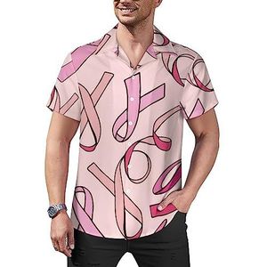 Awareness Ribbon Borstkanker Heren Casual Button-Down Shirts Korte Mouw Cubaanse Kraag Tees Tops Hawaiiaans T-shirt 4XL
