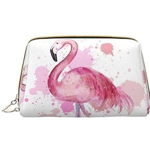 KOOLR Vintage Boho Flamingo Bloemen Print Make-up Tas Lederen Cosmetische Tas Travel Organizer Toilettas Voor Vrouwen En Meisjes, Wit, One Size