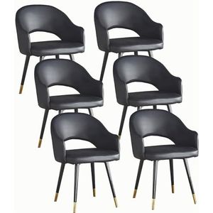 GEIRONV Office Lounge Chair Set van 6,Leisure Living Dining Room Accent Arm Water Proof Leather Side Chair met Carbon Steel Legs Eetkamerstoelen Eetstoelen (Color : Black, Size : 82 * 46 * 43cm)