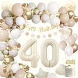 FeestmetJoep® 40 jaar feestpakket Beige / Goud 76-delig - 40 jaar verjaardag versiering - 40 jaar slingers - 40 jaar ballonnen - Feestversiering voor man & vrouw Groen / Goud - 40 jaar verjaardag man