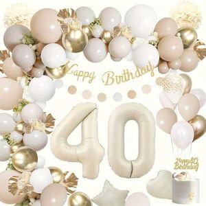 FeestmetJoep® 40 jaar feestpakket Beige / Goud 76-delig - 40 jaar verjaardag versiering - 40 jaar slingers - 40 jaar ballonnen - Feestversiering voor man & vrouw Groen / Goud - 40 jaar verjaardag man