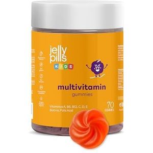 Jelly Pills Multivitaminen Gummies voor Kinderen – 70 Vegan Gummies – Zonder Toegevoegde Suikers – Aardbeiensmaak – Vitamines A, B, C, D, E, Biotine, Foliumzuur & Zink