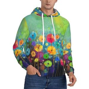JEJEA Abstracte stijl kleurrijke bloemenprint heren sweatshirt capuchon trekkoord hoodies trui, lange mouw trui, voor dagelijks gebruik, Zwart, S