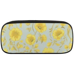 VFKLT Gele Bloem Etui Draagbare Potlood Pouch Pen Tas Potlood Tas Make-up Tas Opbergtas Potlood Doos Cosmetische Tas Voor Vrouwen Mannen Kantoor, Zwart, Eén maat, Potlood Tas