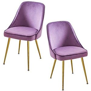 GEIRONV Dining Chair Set van 2, for Cafe Restaurant Lounge Stoel Moderne Ergonomische Rugleuning Flanel Metalen Stoel Benen Make-up Stoel Eetstoelen (Color : Purple)