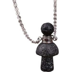 Women Crystal Mushroom Pendant, Hand Carved Gemstones Mushroom Perfume Bottle Necklace Healing Chakra Stone Jewelry Gift (Color : Black Lava)