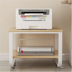 Tafel voor Printer Printerkastje 2-laags Printerstandaard Desktopprinterstandaard Stalen Frame Desktopopslagstandaard Printertafel Voor Thuiskantoor Printertafel Printerstandaard(Walnut+White)