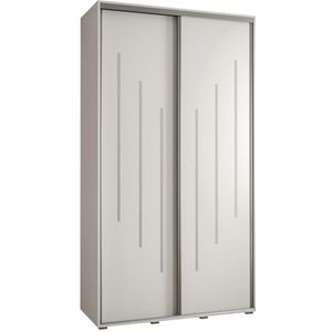 MEBLE KRYSPOL Davos 12 140 Kledingkast met twee schuifdeuren voor slaapkamer - moderne opbergkast, kledingroede en planken - 235,2x140x45 cm - Wit Wit Zilver