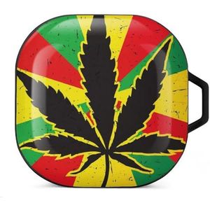 Onkruidblad op Rastafari vlag oordopjes hoesje compatibel met Samsung hard shell beschermhoes zwarte stijl
