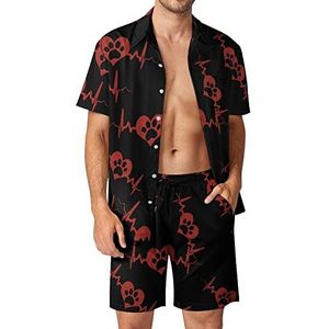 Hondenpoot print hartslag Hawaiiaanse sets voor mannen button down korte mouw trainingspak strand outfits XL
