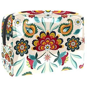 Make-up tas PVC toilettas met ritssluiting waterdichte cosmetische tas met vintage retro etnische boho bloemenprint voor vrouwen en meisjes