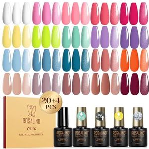 ROSALIND UV Nagellakset, 24 Stuks Gel Nagellak Geel Roze Blauw Paars Wit Bruin Kleur Gel Nagels, Soak-Off Mini UV Nageldesign Nagellak Cadeau