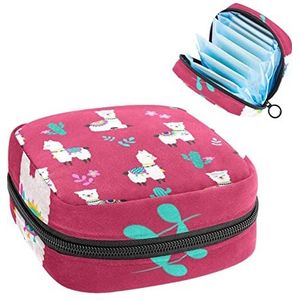 Servet Opbergtas Sanitair, Draagbaar Maandverband Opbergzakje, Alphaca Red Llama, Meerkleurig, 4.7x6.6x6.6 in/12x17x17 cm