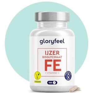 Ijzer tabletten met vitamine C (40mg) - 120 tabletten voor 4 maanden voorraad - Ijzerbisglycinaat + acerola (vitamine C) - Veganistisch - Goed verdragen & laboratorium getest