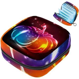 MUOOUM Halloween Thanksgiving Pompoen Maandverband Opbergtas Menstruatie Pad Tas Draagbare Menstruatie Cup Pouch met Rits voor Tiener Meisjes Vrouwen Dames