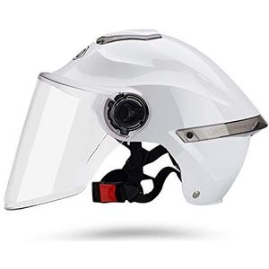 Galatea motorhelm voor volwassenen met zonneklep, geschikt voor elektrische motorfietsen, scooters en cruisers, heeft de botsproef om aan de verkeersveiligheid te voldoen doorstaan (wit, heldere lens)