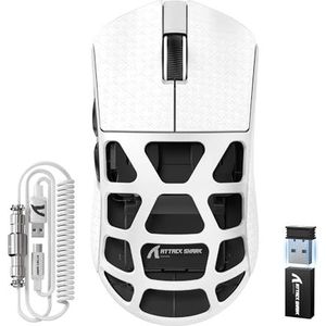 ATTACK SHARK R3PRO 46g SUPERLIGHT Muis van Magnesiumlegering, 8000Hz Draadloze Pollingsnelheid, 26000DPI, 2.4G/BT/Bedrade Gamingmuis, PixArt PAW3395, Programmeerbare, Spiraalkabel, PC/Mac, Wit